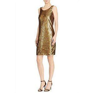 NWT Womens Size 6 Lauren Ralph Lauren Copper Gold Full Sequin Shift Mini Dress